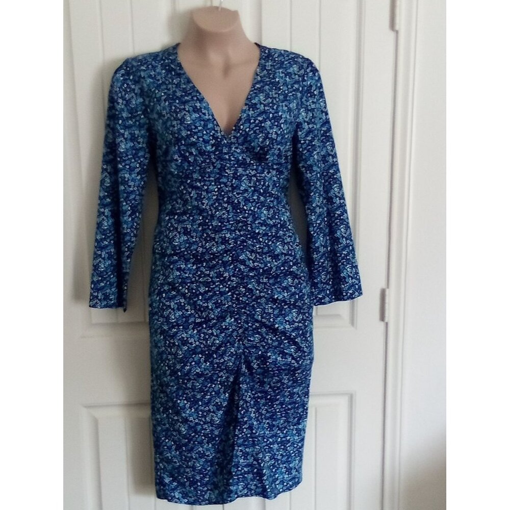 Shein Curve 4XL Blue Floral Long Sleeve V-Neck Dress Polyester & Spandex
